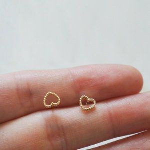 10K Solid Gold Tiny Heart Stud Earrings
